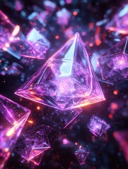 Poster - Fantasy 3D illustration featuring luminous geometrical shapes with a neon glow effect