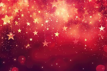Canvas Print - vibrant red illustration featuring an abstract shimmering background adorned with stars