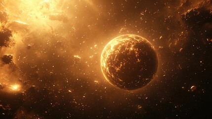 Wall Mural - cartoonish brown planet in a distant galaxy featuring a glowing sphere a cosmic globe shines in the 