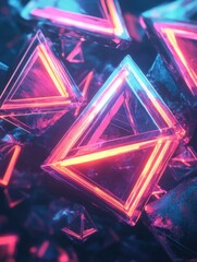 Poster - Fantasy 3D illustration featuring luminous geometrical shapes with a neon glow effect