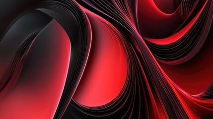 Poster - Red and black abstract digital background featuring creative curved lines Illustration
