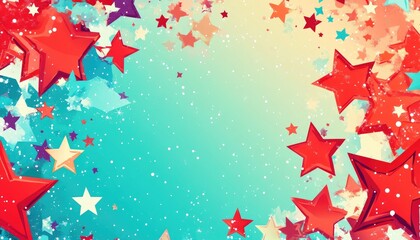 Poster - Light blue and red 2D cartoon layout featuring vibrant stars Decorative illustration on an abstract template Ideal design for advertisements posters or banners