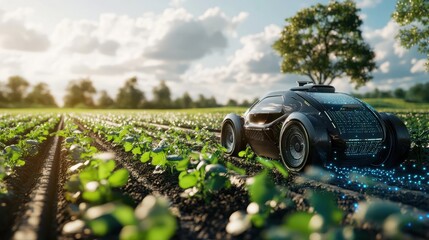 Poster - Agriculture robotic and autonomous car working in smart farm, Future 5G technology with smart agriculture farming concept