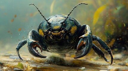 Poster - Macro Photography of a Water Beetle in its Natural Habitat