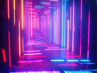 Poster - Dynamic LED illumination showcasing futuristic technology with vibrant neon flares and colorful rays Enchanting motion lines and dazzling studio effects create a stylish dreamy atmosphere