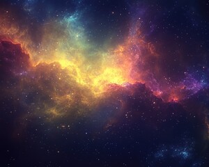 Poster - Colorful cosmic background featuring stars and a nebula gas cloud in the depths of space created through 3D rendering in a science fiction style