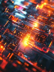 Poster - Fantasy 3D illustration depicting an abstract digital technology concept ideal for use as a banner background
