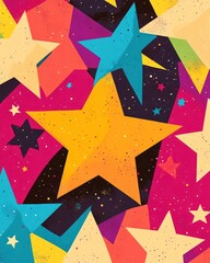 Aufkleber - Vibrant multicolor 2D cartoon design featuring bright stars Contemporary geometric abstract illustration ideal for advertisements posters or banners