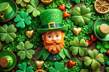 Festive Gold St. Patrick's Day Clip Art Featuring Shamrocks, Leprechauns, and Celtic Patterns