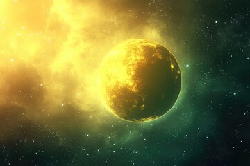 Poster - Vibrant yellow celestial body in the vastness of outer space Abstract digital artwork representation