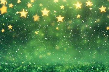 Poster - Charming Christmas background featuring gentle snowfall and twinkling stars against a green backdrop Ideal for a festive overlay with a vibrant 2D cartoon style