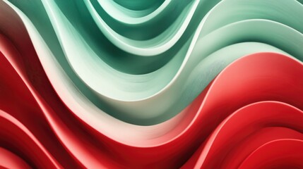 Poster - Curved lines create a digital background in vibrant red and soft pale green tones Illustration