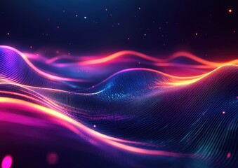Poster - glowing wavy lines template featuring colorful lighting in a dark setting creating an abstract backg