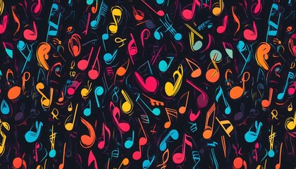 Wall Mural - An abstract and seamless illustration of colorful music notes