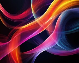 Poster - Vibrant abstract twirling strips with colorful gradients set against a dark background