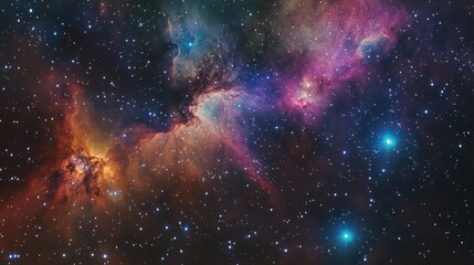 Poster - Colorful nebula and stars scattered across the vastness of space Abstract fractal artistic representation