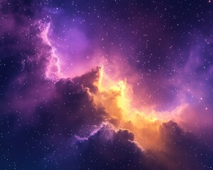 Poster - Colorful cosmic background featuring stars and a nebula gas cloud in the depths of space created through 3D rendering in a science fiction style