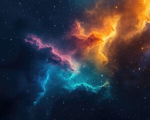 Poster - Vibrant fractal nebula dust set against a dark backdrop