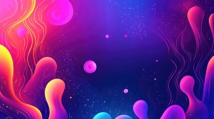 Poster - Fantasy neon abstract backdrop featuring a colorful 2D cartoon style illustration