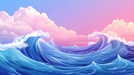 Poster - Flowing wave motion background concept in a smooth 2D cartoon style illustration