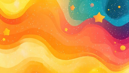 Poster - Light orange 2D cartoon cover featuring cosmic stars Glittery abstract design with vibrant celestial elements Suitable for astronomy related websites and projects