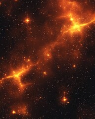 Poster - Dark orange 2D cartoon backdrop featuring galaxy stars Vibrant illustration with luminous celestial bodies ideal for futuristic advertisements and booklets