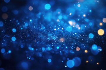 Poster - bright blue bokeh lights create an abstract background with flying particles and vivid illumination 