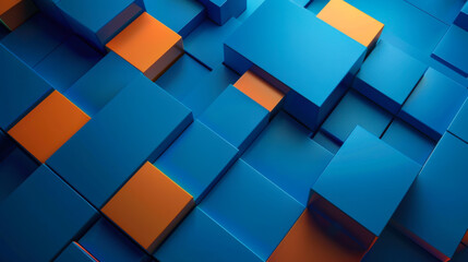 Poster - Abstract blue and orange geometric shapes creating a dynamic background pattern