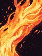 Poster - Flames of fire converging at the center against a dark backdrop Whimsical fire themed backgrounds Page design template Hand drawn 2D cartoon illustration