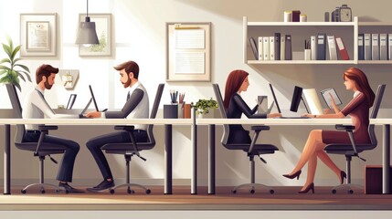 Poster - Vector illustrations for business, finance, cover, banner, poster or brochure design. Financial administration concept. Drawings of work in the office and in the team