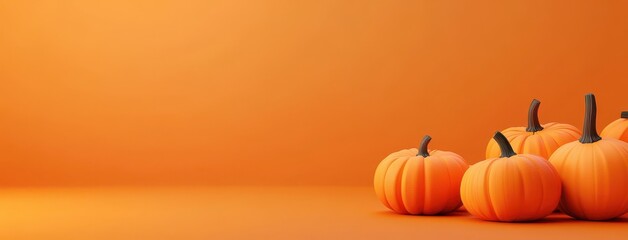 Wall Mural - Group of pumpkins on orange background, minimal Halloween decoration
