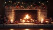 © cvetikmart - Cozy and realistic fireplace with delicate decorations, flickering fire, and intricate mantel textures, enhanced by soft candlelight for a festive ambiance. Holiday fireplace