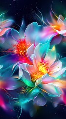 Poster -   Close-up of a black flower against a blue sky and a white flower in the foreground on a black background