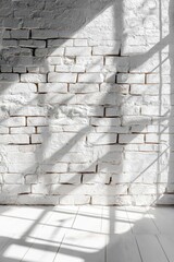Poster - Minimalistic white brick wall with shadows from natural light, background, sleek and contemporary design.