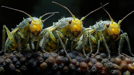 Poster - Macro Photography of Three Green Insects