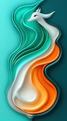 Poster -  A white deer in a teal background with orange, blue, and green swirls