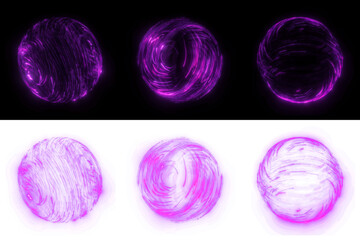 Poster - 3 Mystical purple orb with swirling particle lines for vibrant overlays. Isolated on black and transparent, 3D render
