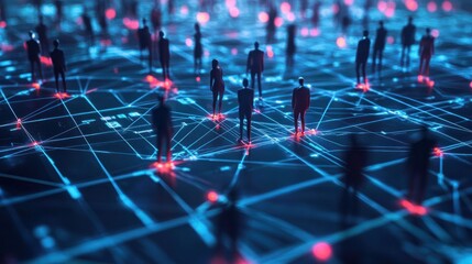 Poster - A group of people standing on top of a network. Suitable for technology concepts