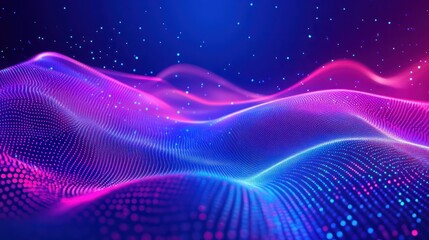 Poster - abstract waving particle technology background design. abstract wave moving dots flow particles, hi-