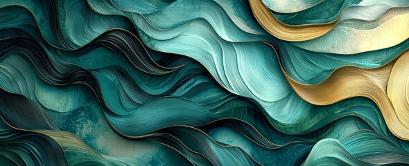 Poster - Its mesmerizing 3D wall design blends abstract organic forms with shades of blue and green, bringing a touch of nature indoors.
