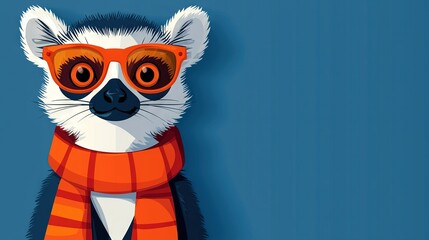 Canvas Print -   A clear photo of a raccoon wearing a scarf and goggles against a blue backdrop