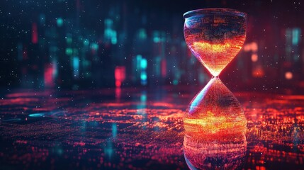 Poster - an innovative digital hourglass showcases data bits instead of sand, set against a time-sensitive da