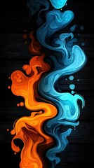 Wall Mural -   Black background with orange, blue, and yellow swirls at top