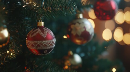 Wall Mural - close up of a christmas tree with ornaments