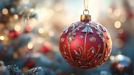 Poster - Detailed 3D Christmas ornament with bright colors and intricate patterns set against a soft blurred background