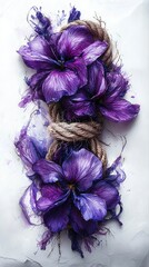 Wall Mural -   A row of purplish blooms perched on a cord atop a white sheet