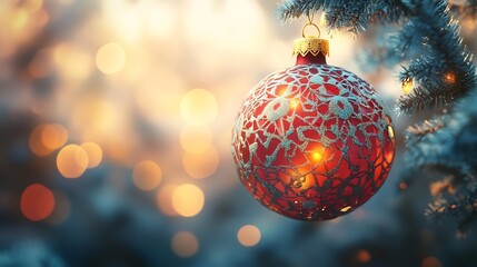 Fototapete - Detailed 3D Christmas ornament with bright colors and intricate patterns set against a soft blurred background