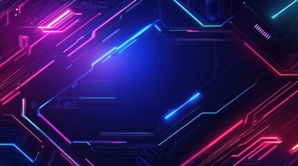 Poster - futuristic technology abstract background with a glowing neon outline, tech background flat