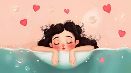 Wall Mural - girl in the bath girly wellness girly self care spa bathtub 