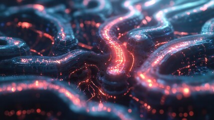 Poster - Illustrative 3D Animation of Neural Network. Concept: Chatbot, Artificial Intelligence, Deep Learning, Machine Learning and Large Language Model Visualization.